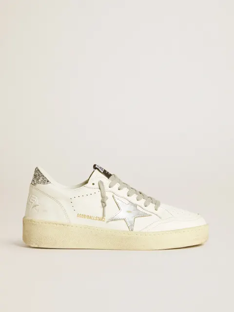 Ball Star Donna con stella in pelle argento e talloncino in glitter argento