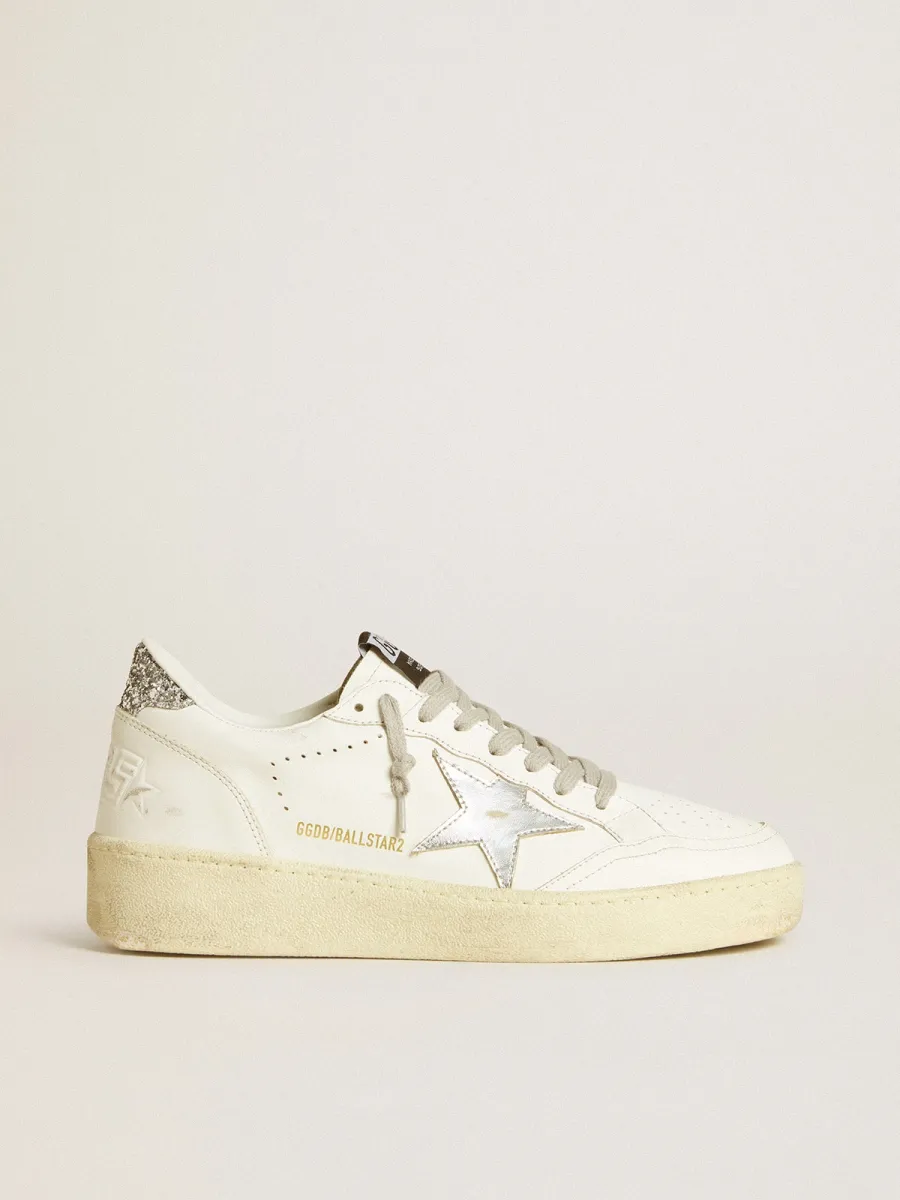 Ball Star Donna con stella in pelle argento e talloncino in glitter argento