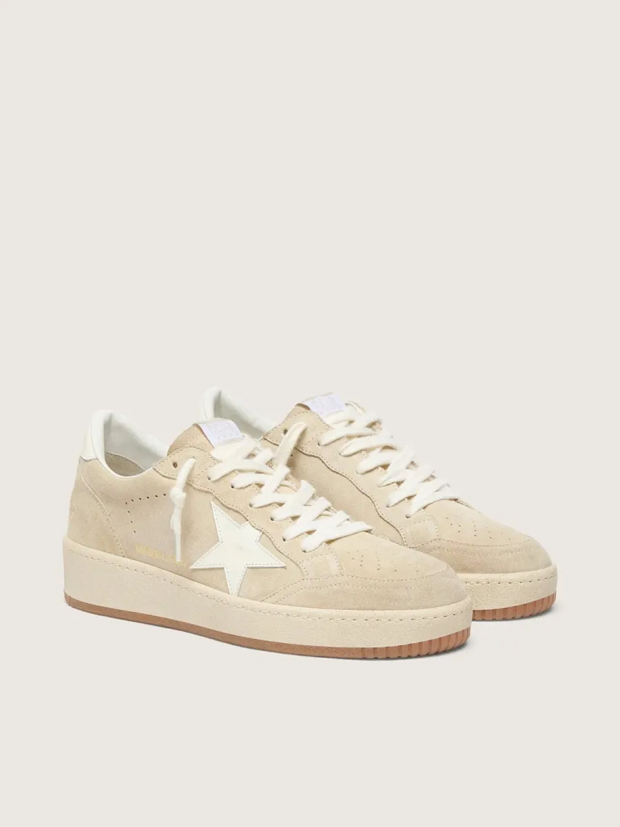 Ball Star Donna in suede beige con stella e talloncino in pelle bianca
