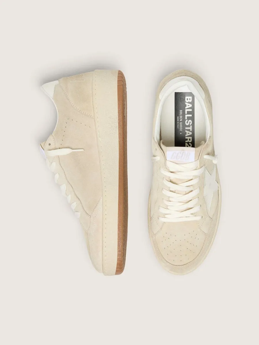 Ball Star Donna in suede beige con stella e talloncino in pelle bianca