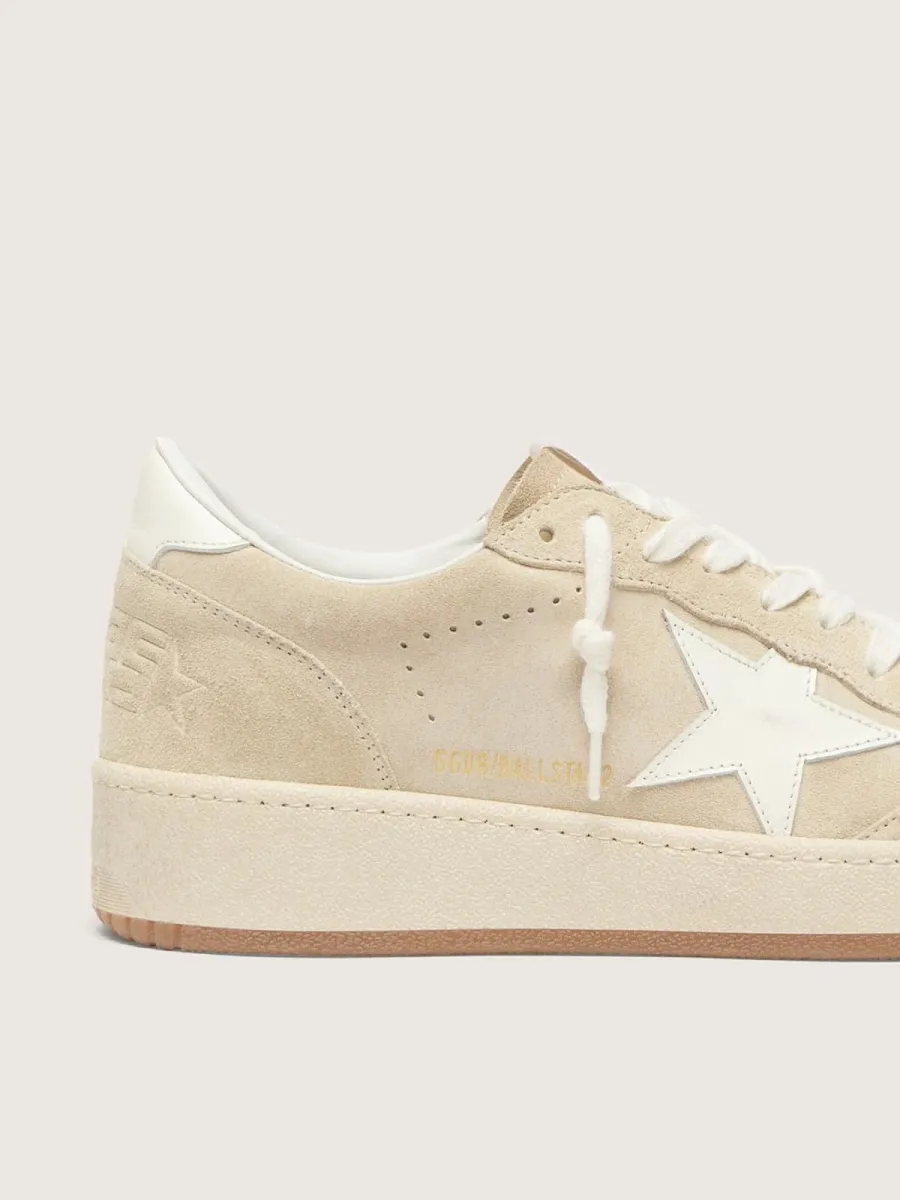 Ball Star Donna in suede beige con stella e talloncino in pelle bianca