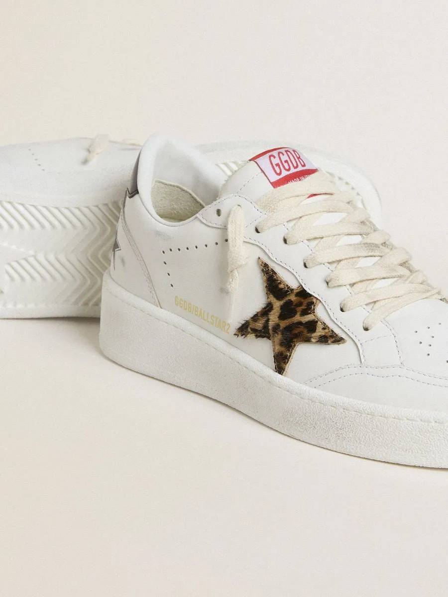 Ball Star con stella in cavallino leo e talloncino in pelle laminata nera