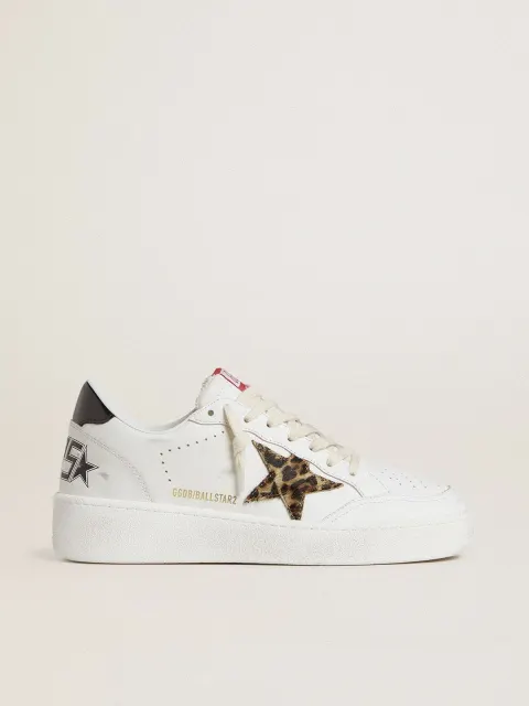 Ball Star con stella in cavallino leo e talloncino in pelle laminata nera