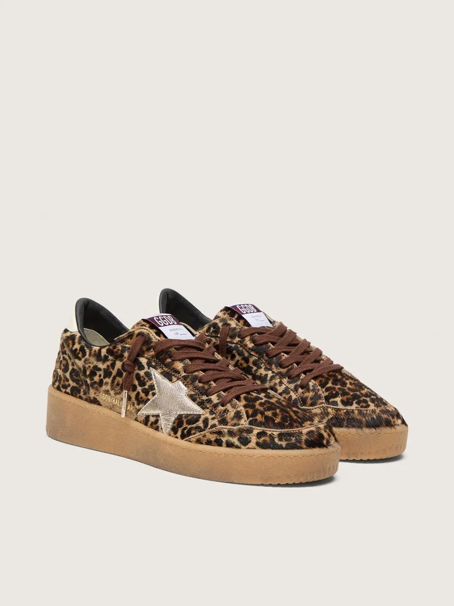 Ball Star Donna in cavallino leopardato con stella in pelle platino e talloncino in pelle bianca