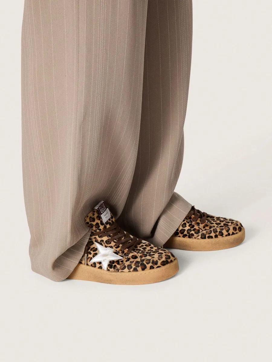 Ball Star Donna in cavallino leopardato con stella in pelle platino e talloncino in pelle bianca
