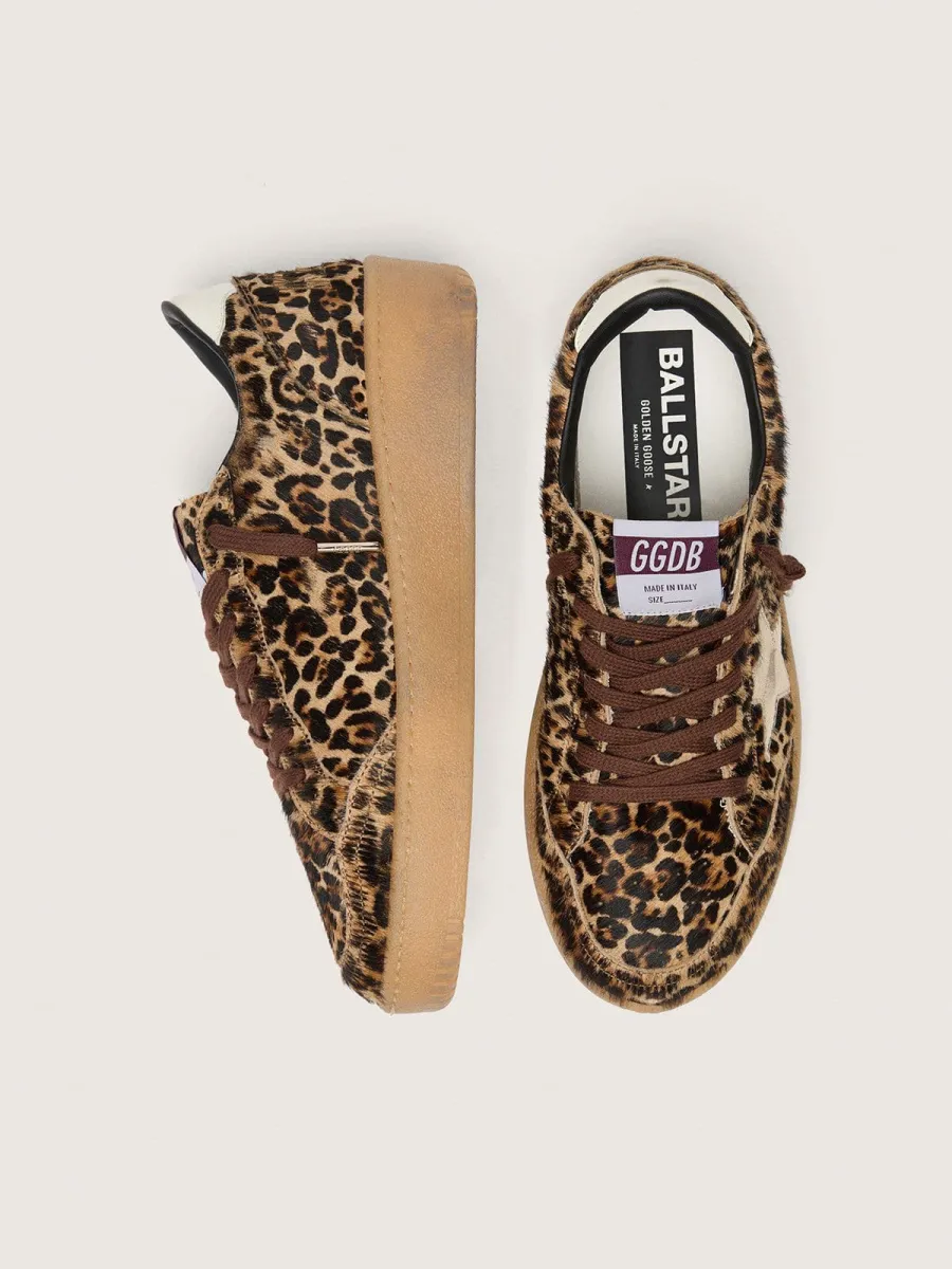 Ball Star Donna in cavallino leopardato con stella in pelle platino e talloncino in pelle bianca