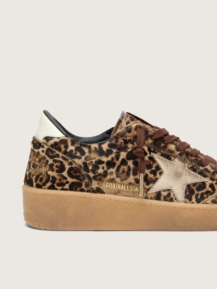 Ball Star Donna in cavallino leopardato con stella in pelle platino e talloncino in pelle bianca