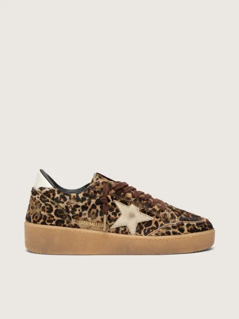 Ball Star Donna in cavallino leopardato con stella in pelle platino e talloncino in pelle bianca