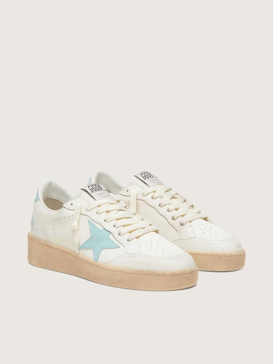 Ball Star donna in pelle bianca con stella azzurro chiaro