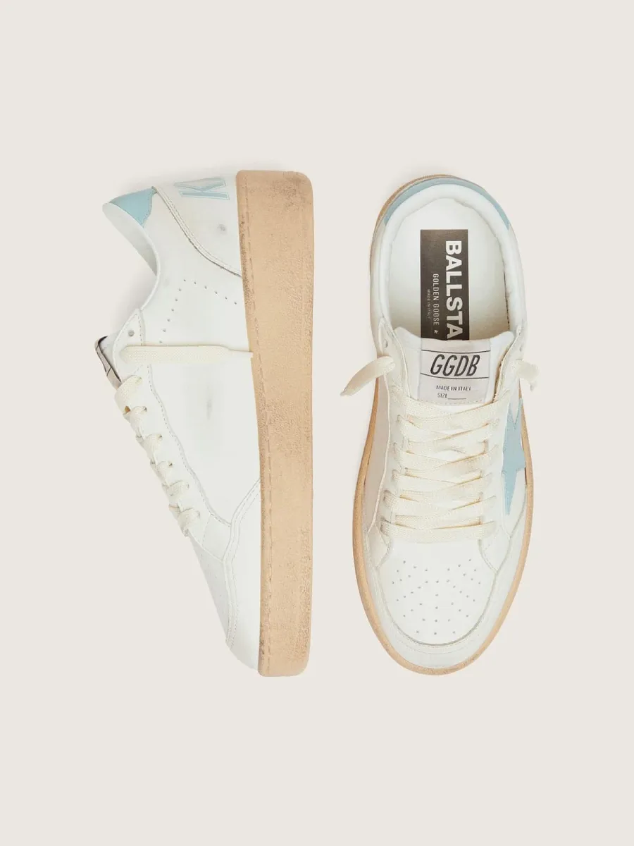 Ball Star donna in pelle bianca con stella azzurro chiaro