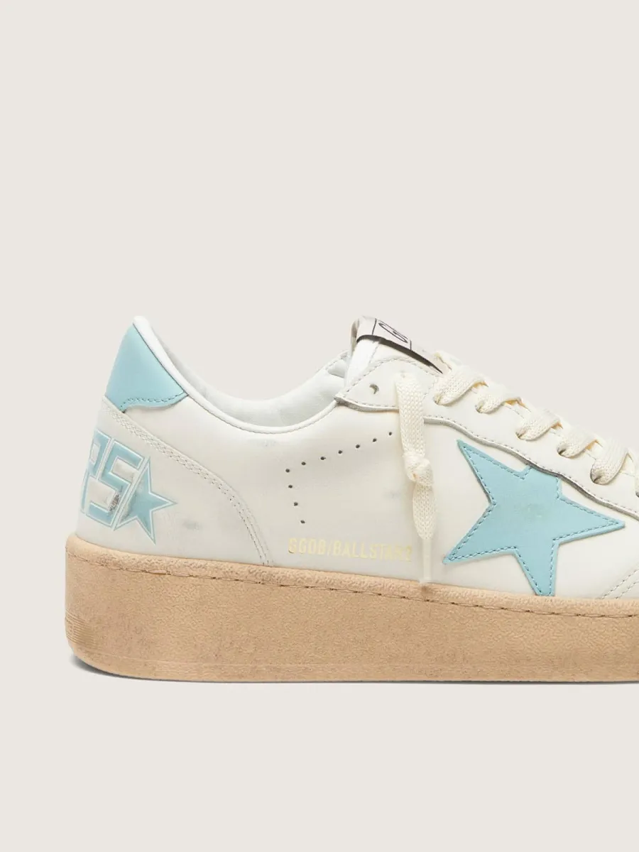 Ball Star donna in pelle bianca con stella azzurro chiaro