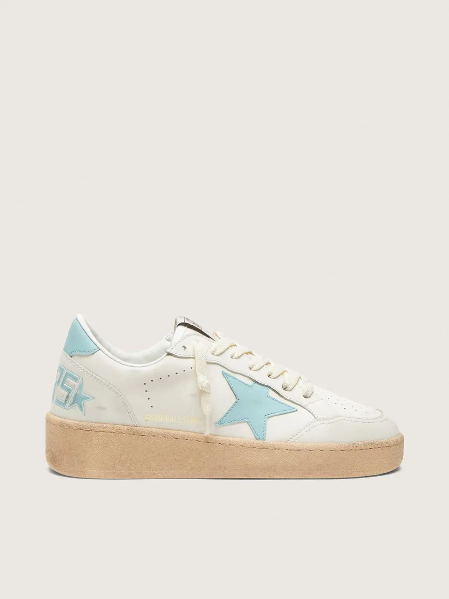 Ball Star donna in pelle bianca con stella azzurro chiaro