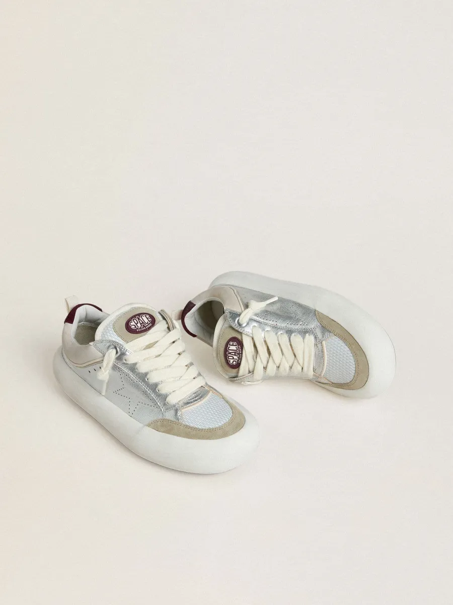 Space-Star Cube Donna in pelle color ghiaccio e argento con talloncino bordeaux