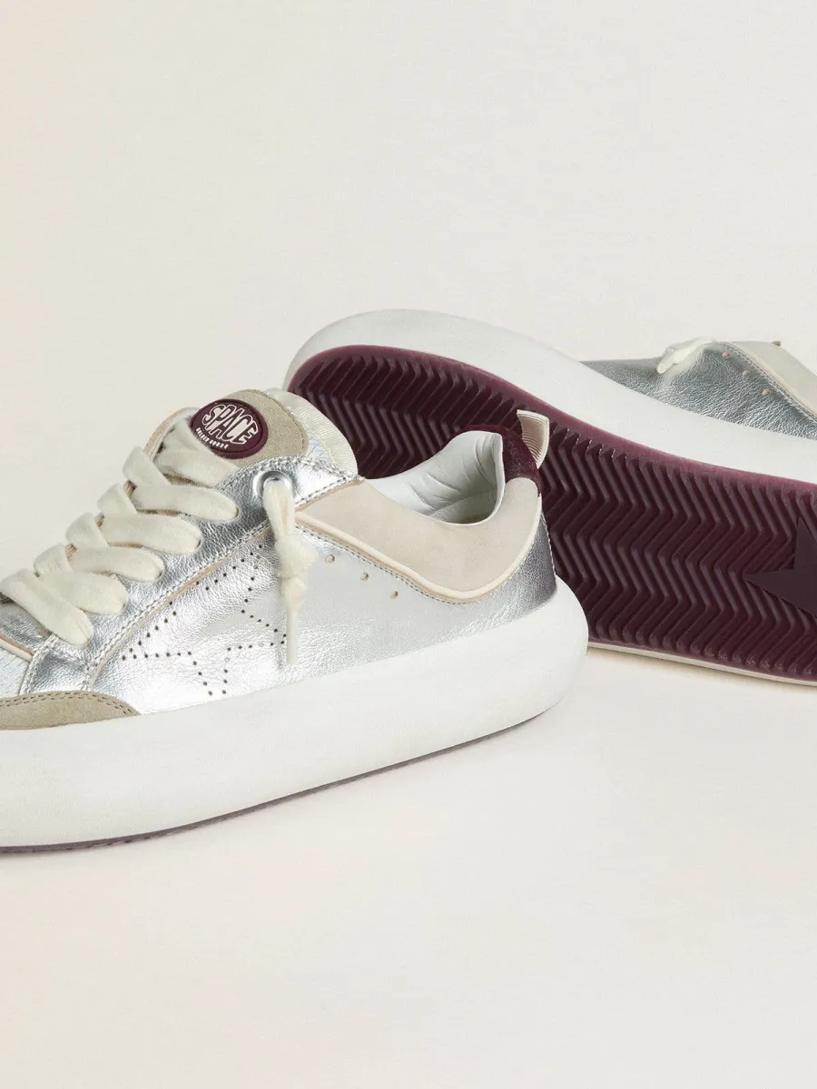 Space-Star Cube Donna in pelle color ghiaccio e argento con talloncino bordeaux