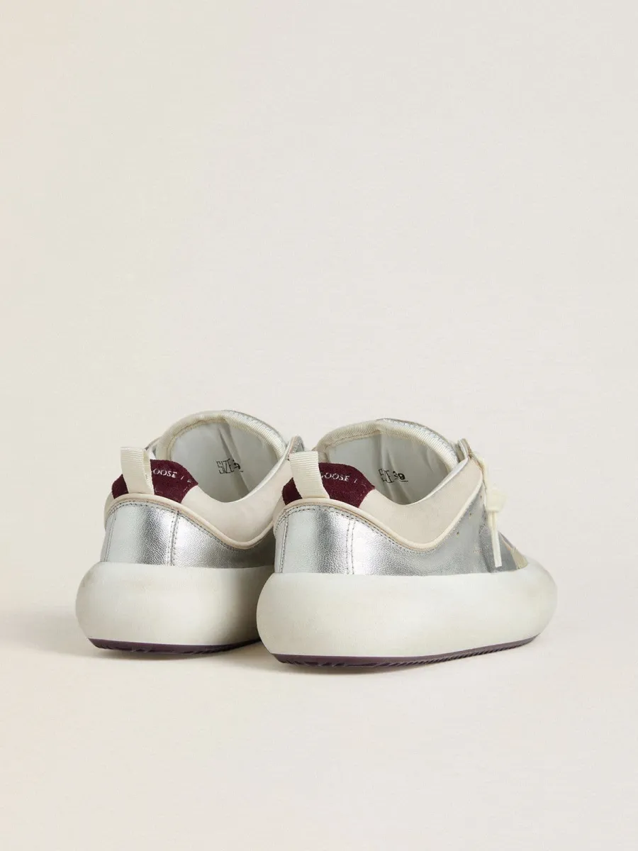 Space-Star Cube Donna in pelle color ghiaccio e argento con talloncino bordeaux