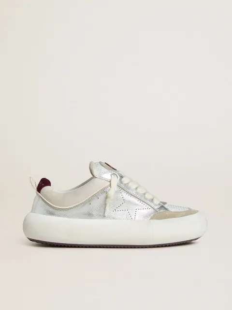 Space-Star Cube Donna in pelle color ghiaccio e argento con talloncino bordeaux