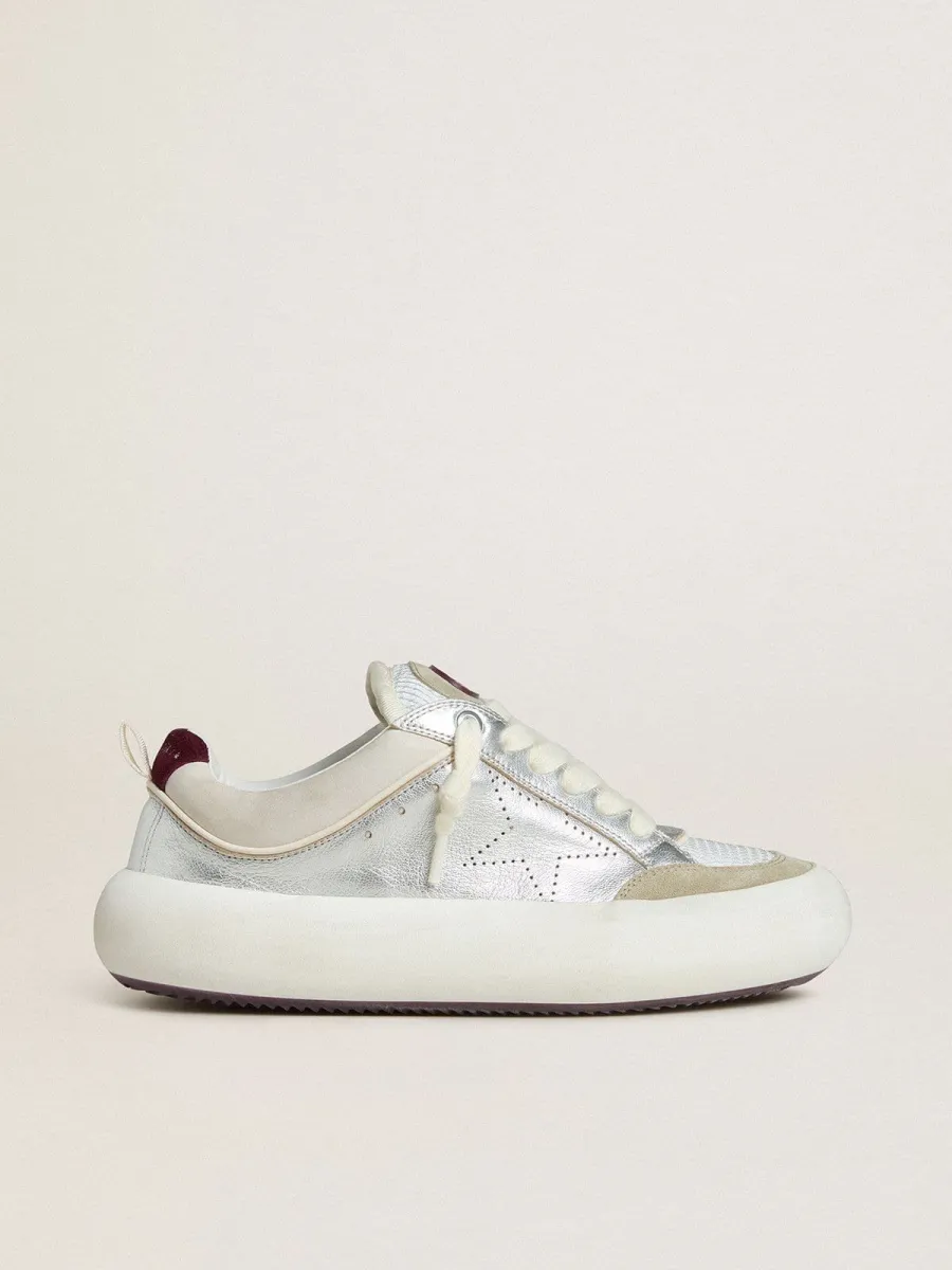 Space-Star Cube Donna in pelle color ghiaccio e argento con talloncino bordeaux