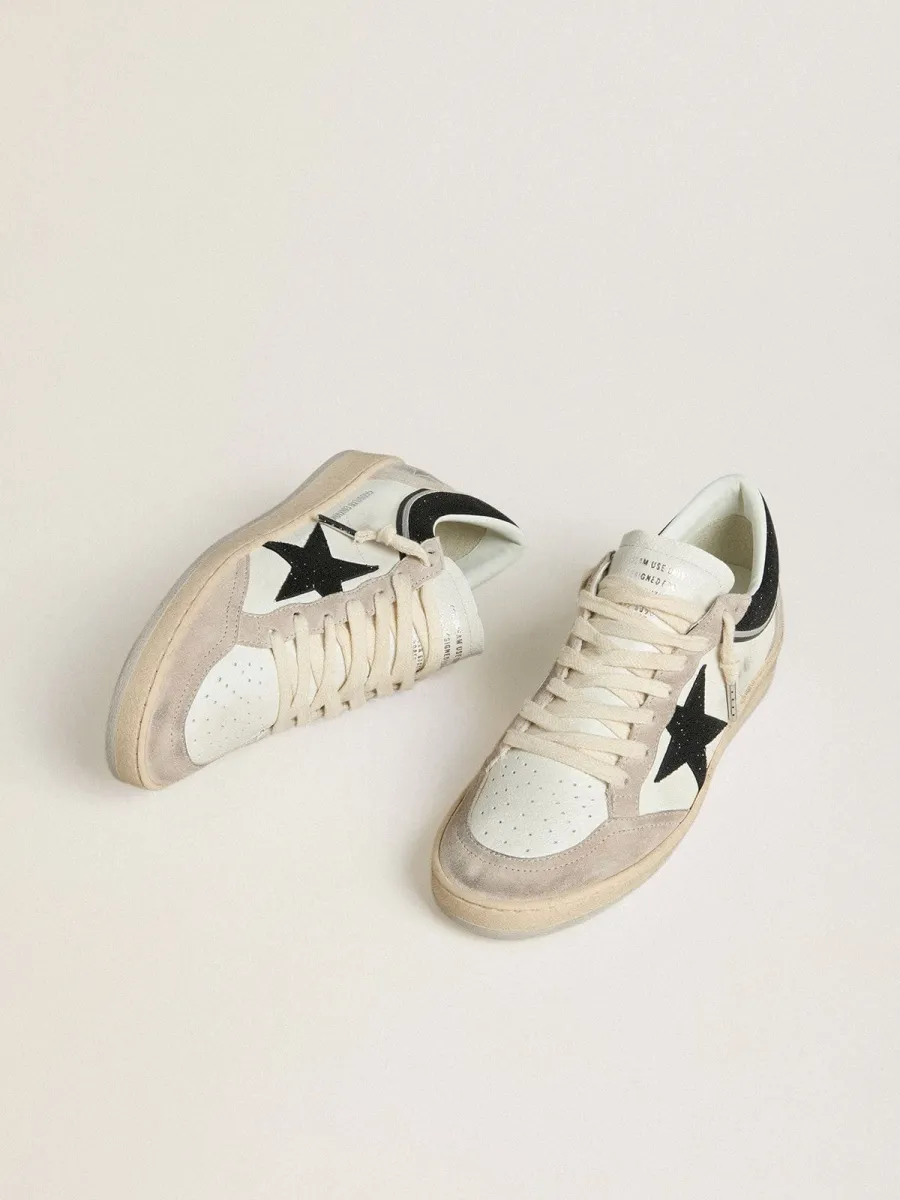 Ball Star Donna LTD in nappa con stella in cristalli neri e inserti in suede beige
