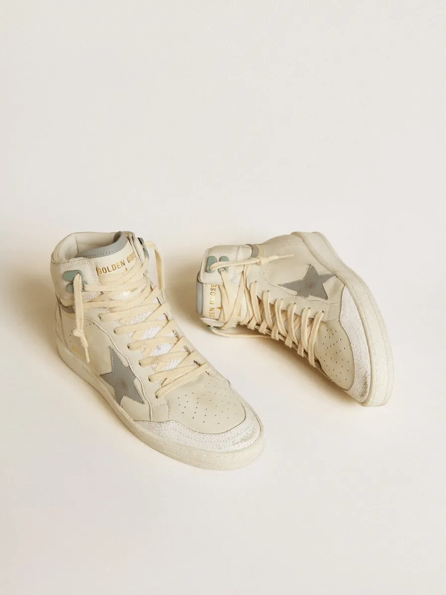 Sky-Star Donna in pelle con stella in pelle azzurra e talloncino bianco