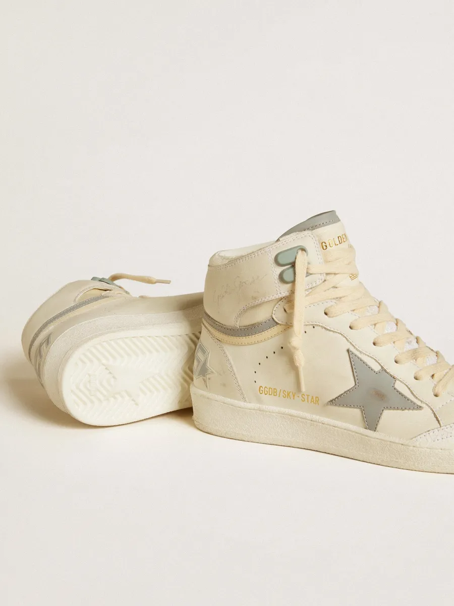 Sky-Star Donna in pelle con stella in pelle azzurra e talloncino bianco