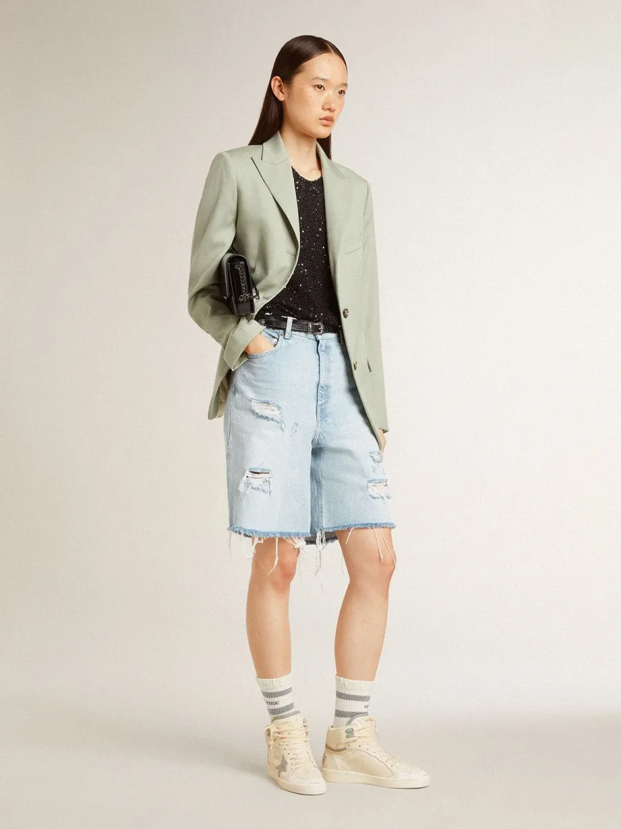 Sky-Star Donna in pelle con stella in pelle azzurra e talloncino bianco