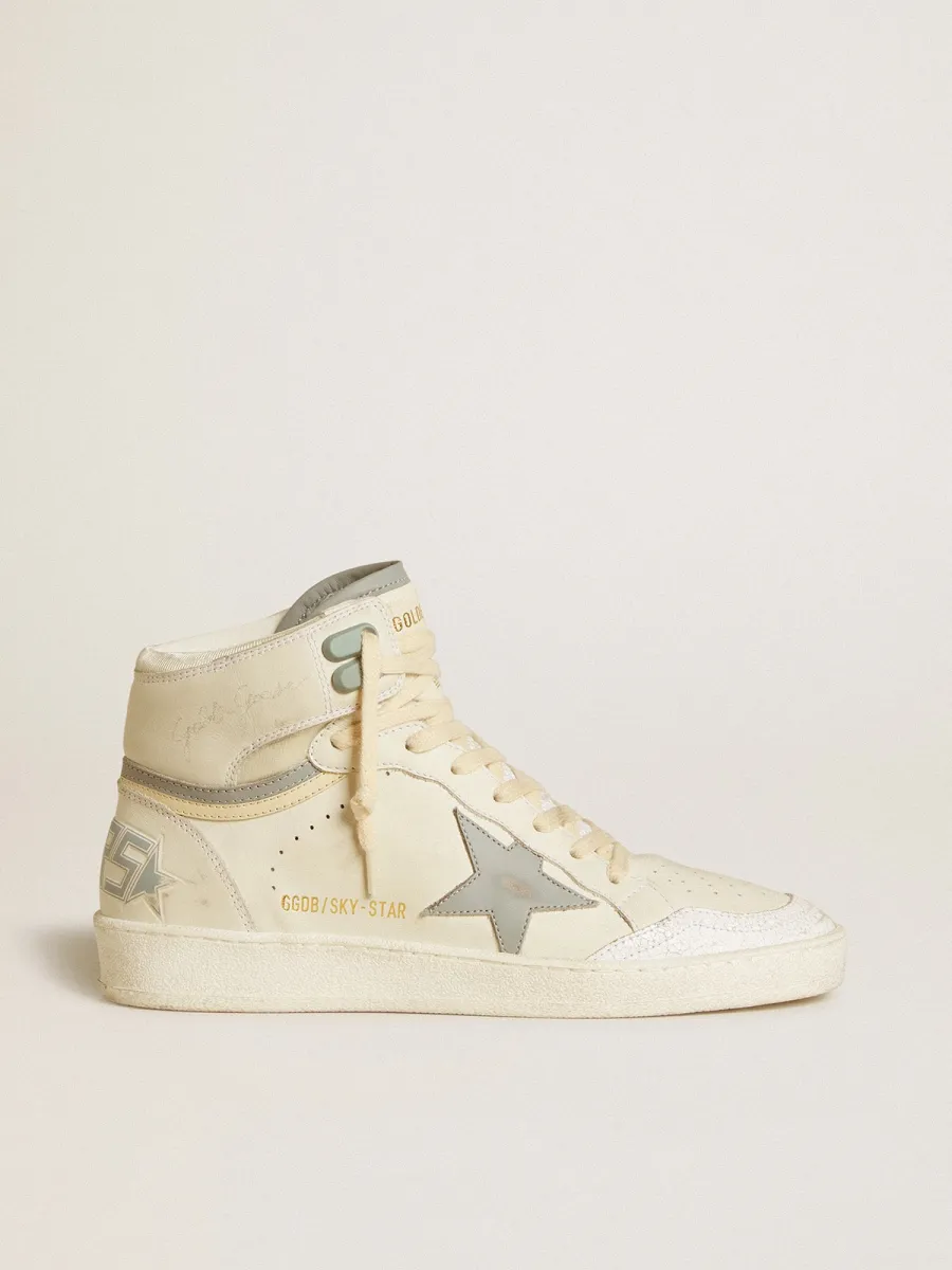Sky-Star Donna in pelle con stella in pelle azzurra e talloncino bianco