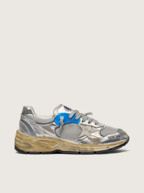 Dad-Star Donna in pelle laminata argento e rete con stella in pelle bianca e talloncino argento