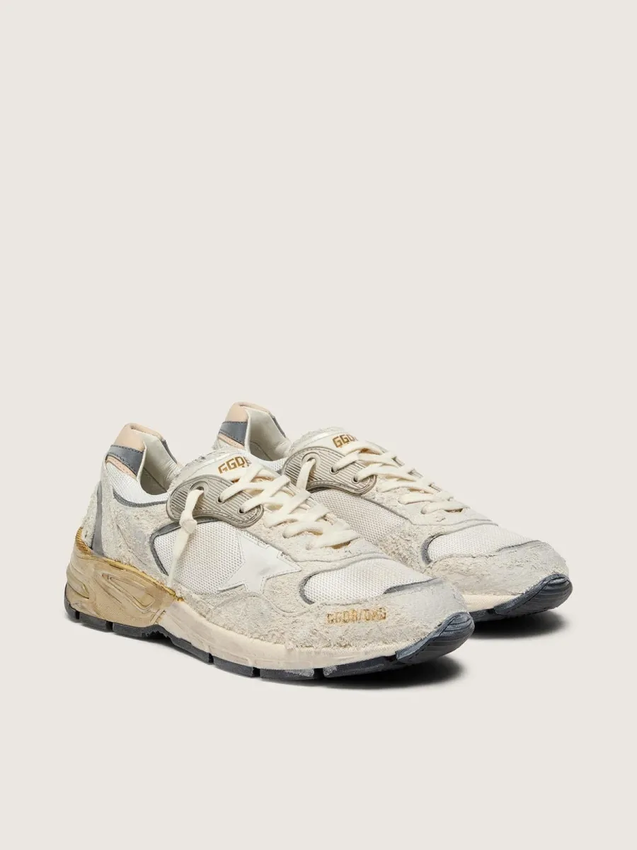 Dad-Star Donna in suede e rete con stella in pelle bianca e talloncino in pelle beige