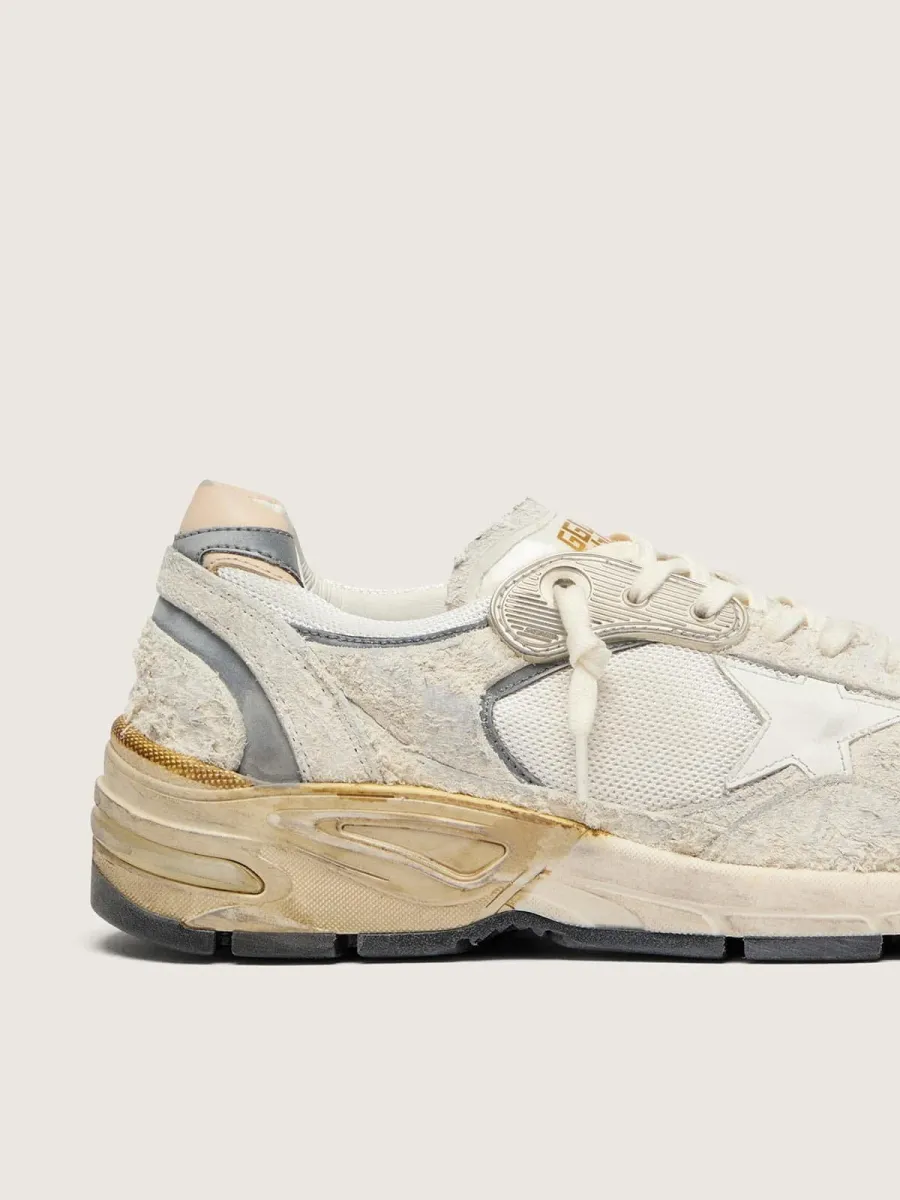 Dad-Star Donna in suede e rete con stella in pelle bianca e talloncino in pelle beige
