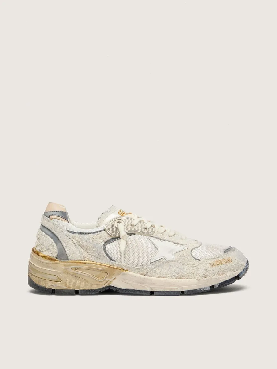 Dad-Star Donna in suede e rete con stella in pelle bianca e talloncino in pelle beige