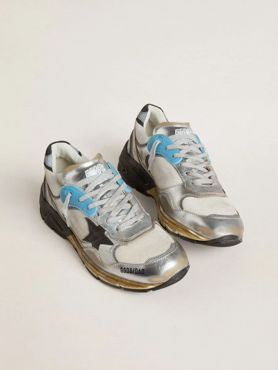 Dad-Star Donna in rete e pelle laminata argento con stella in suede nero
