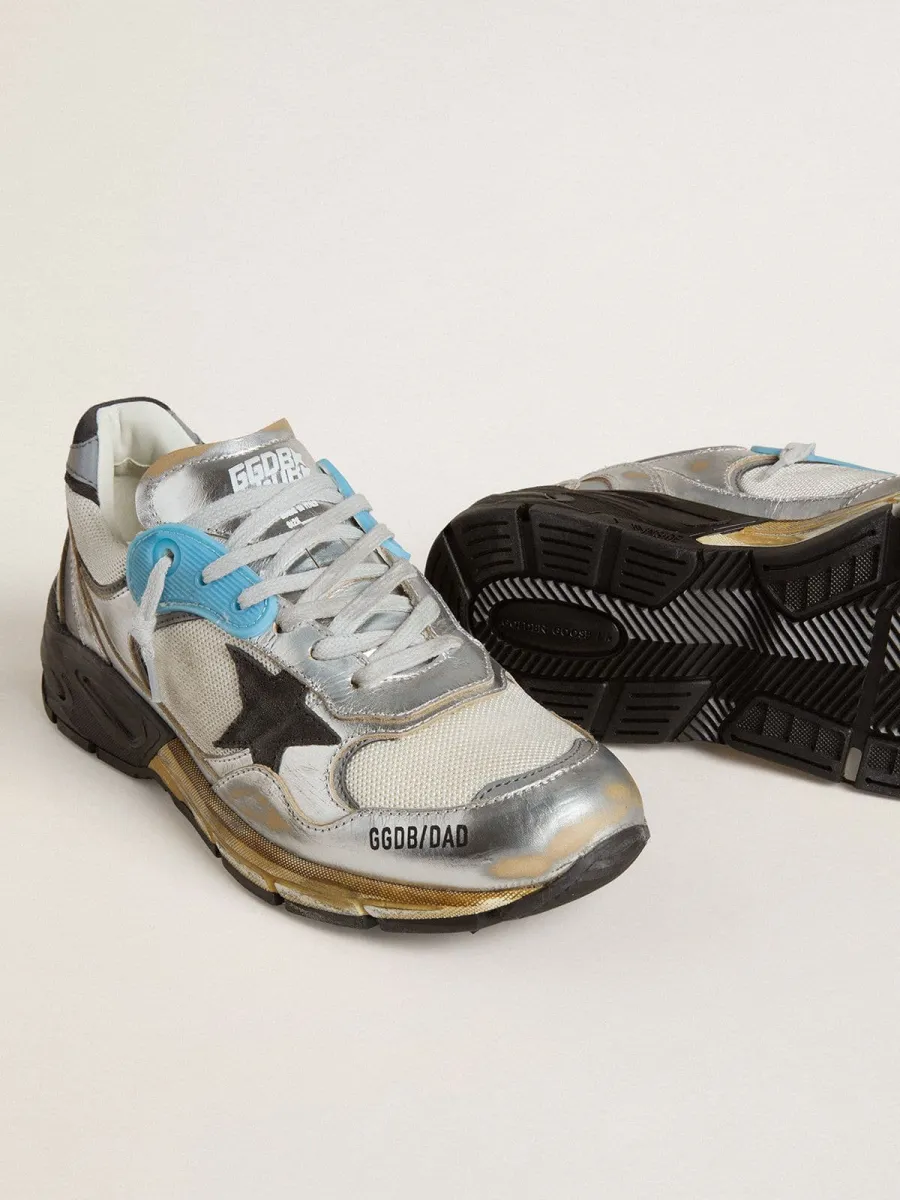 Dad-Star Donna in rete e pelle laminata argento con stella in suede nero