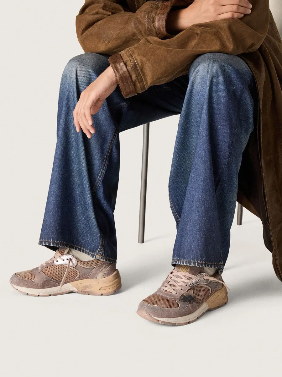 Dad-Star Donna in suede e rete lilla con stella e talloncino in pelle laminata
