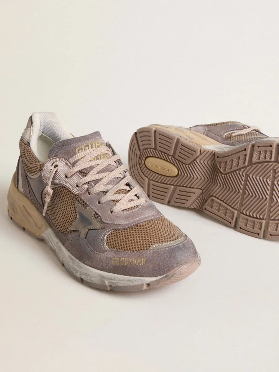 Dad-Star Donna in suede e rete lilla con stella e talloncino in pelle laminata