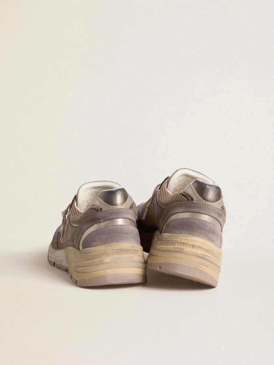 Dad-Star Donna in suede e rete lilla con stella e talloncino in pelle laminata