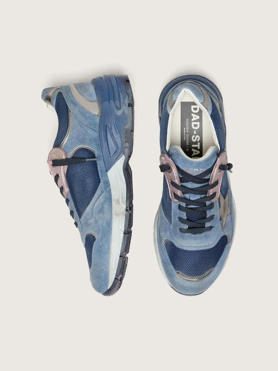 Dad-Star donna in suede blu denim con stella in pelle argento