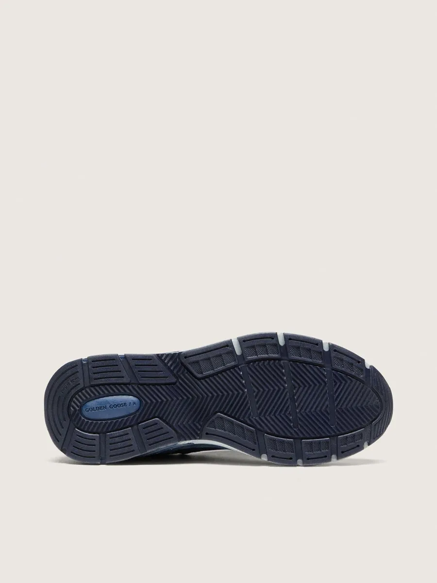 Dad-Star donna in suede blu denim con stella in pelle argento