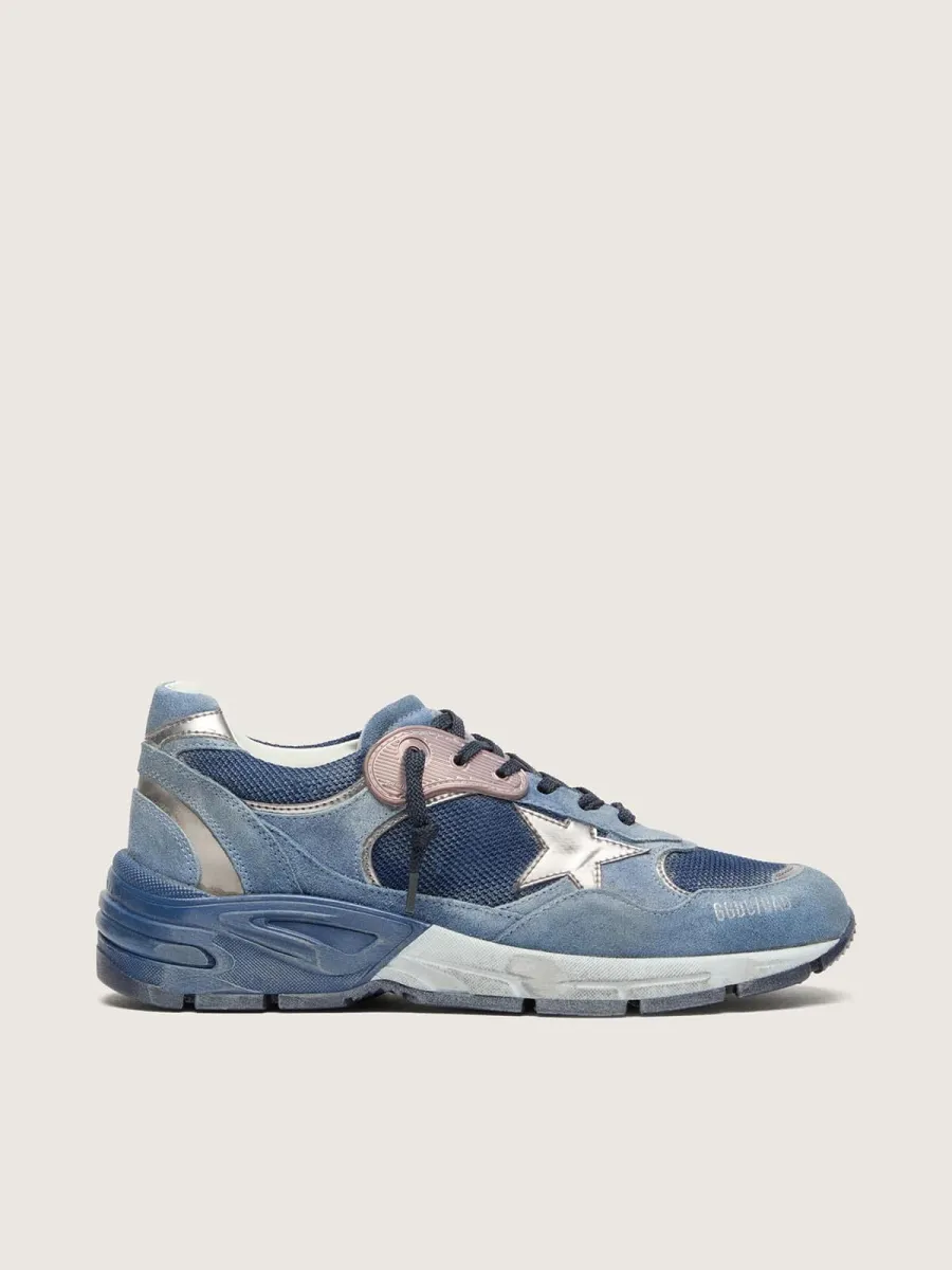 Dad-Star donna in suede blu denim con stella in pelle argento