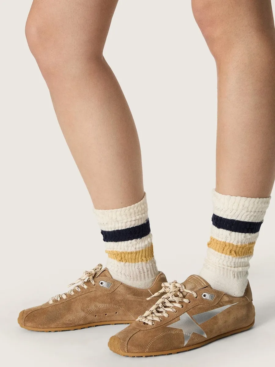 Marathon Speed Donna con tomaia in suede tabacco e stella color argento