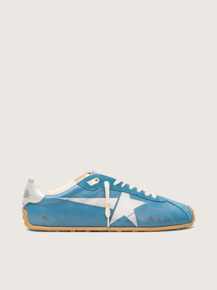 Marathon Speed Donna in nappa blu con stella stampata e talloncino in pelle argento