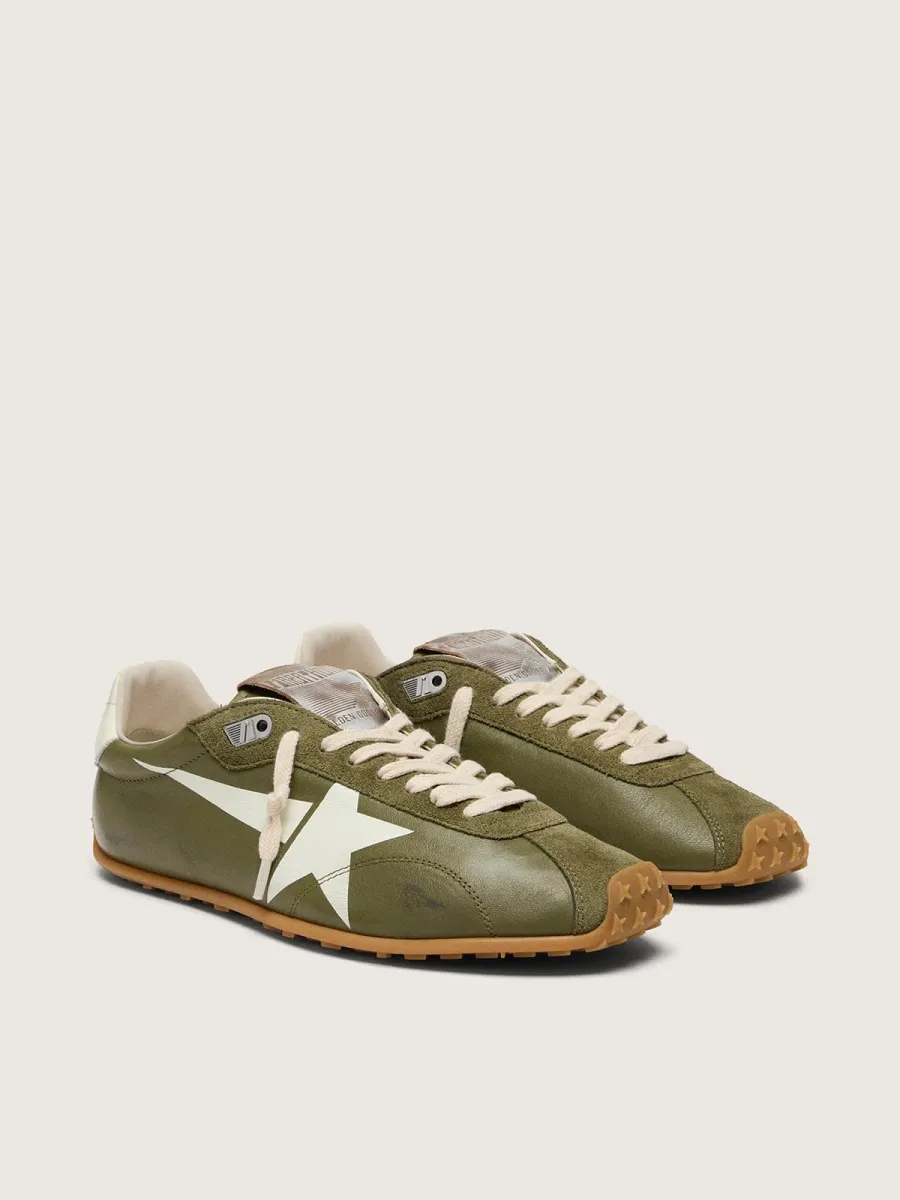 Marathon Speed donna in pelle verde oliva con stella crema