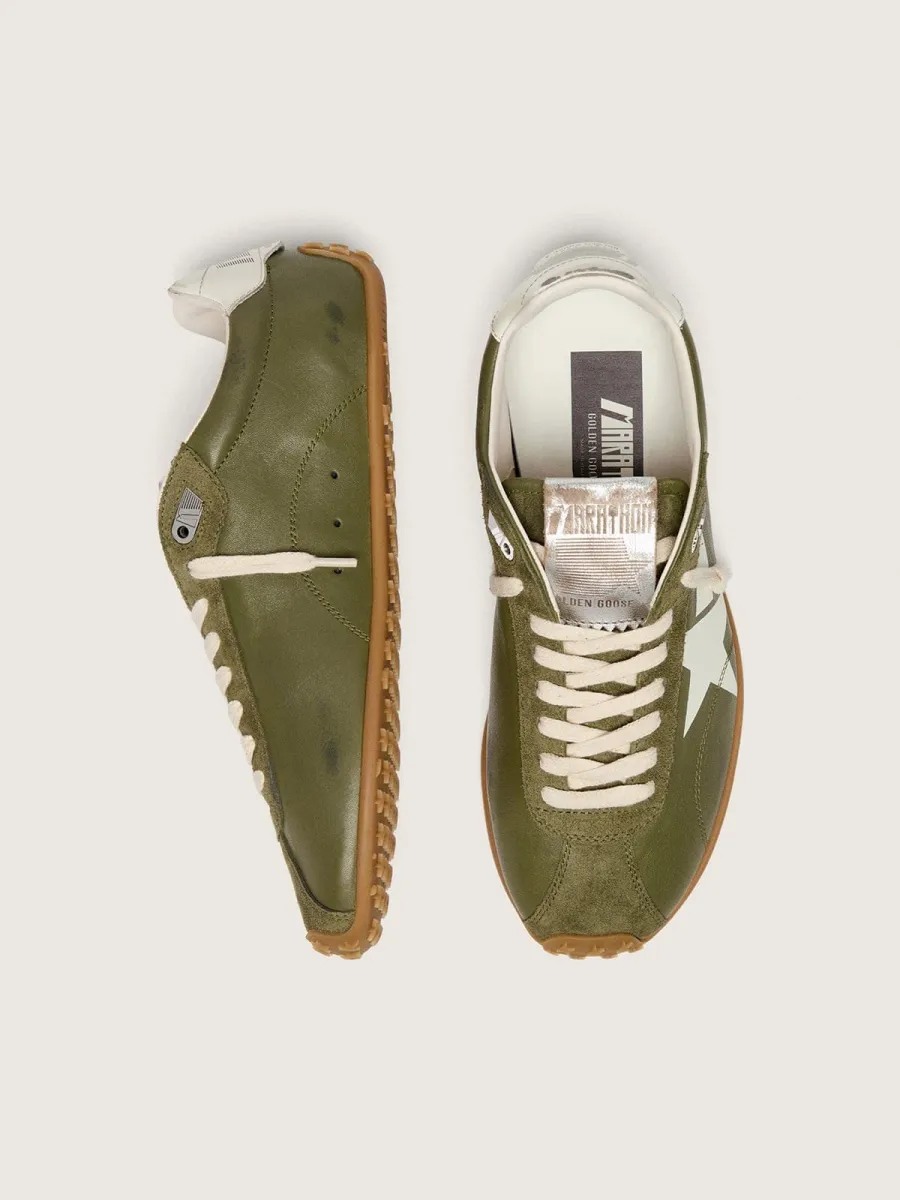 Marathon Speed donna in pelle verde oliva con stella crema
