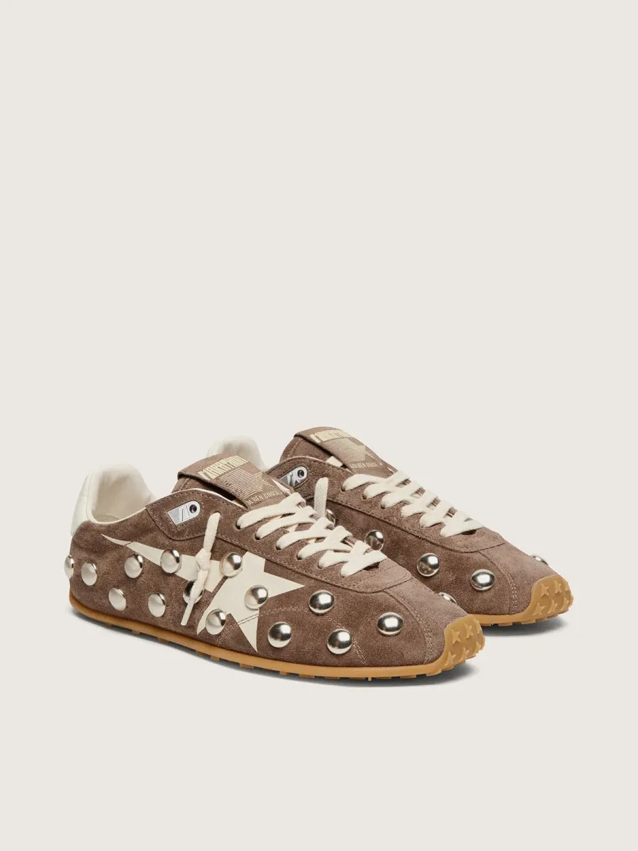 Marathon Speed donna in suede grigio antracite con stella bianca e borchie metalliche