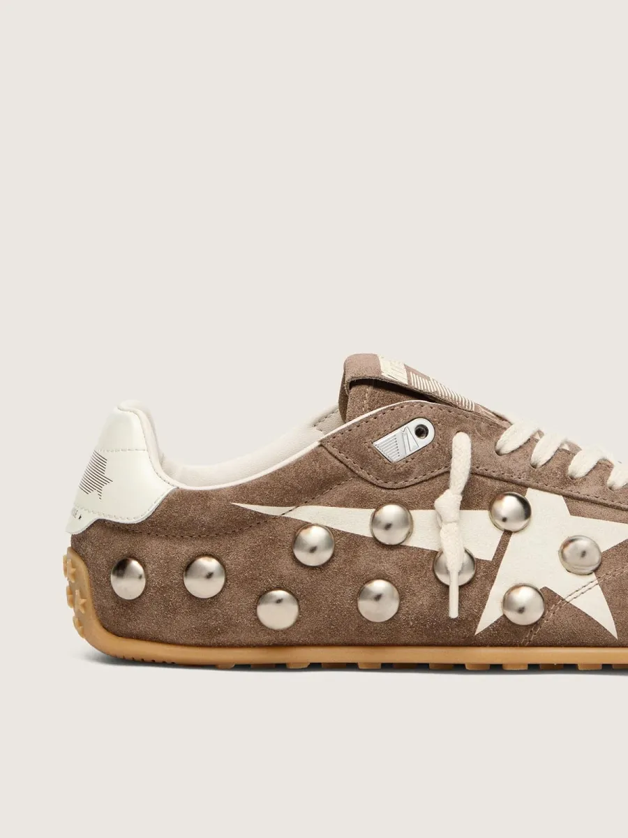 Marathon Speed donna in suede grigio antracite con stella bianca e borchie metalliche