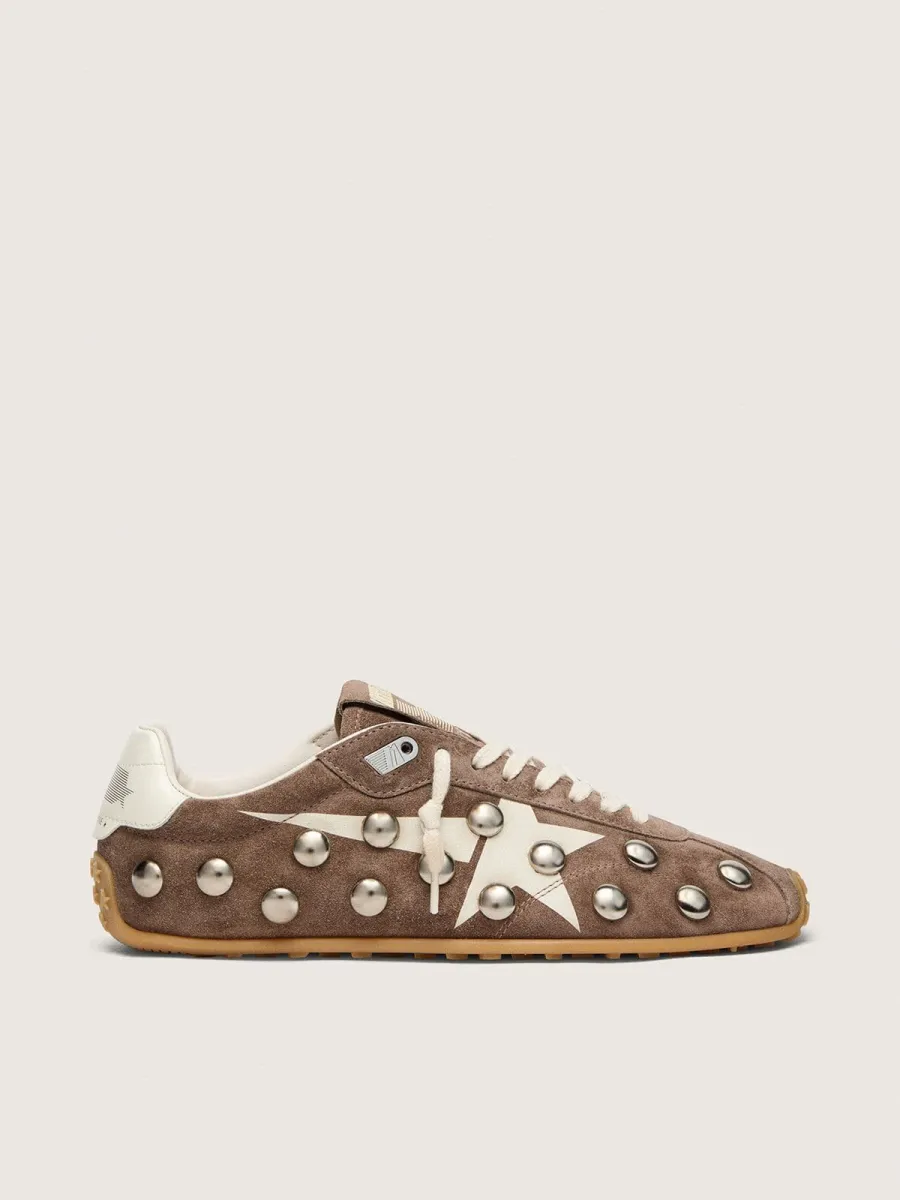 Marathon Speed donna in suede grigio antracite con stella bianca e borchie metalliche