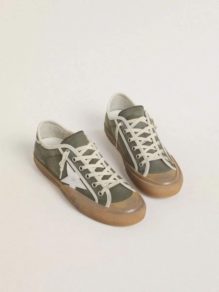 Super-Star LTD Donna in canvas verde con stella in pelle bianca