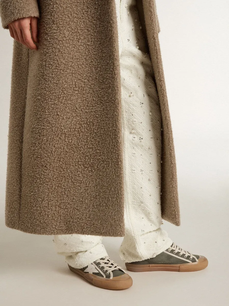 Super-Star LTD Donna in canvas verde con stella in pelle bianca