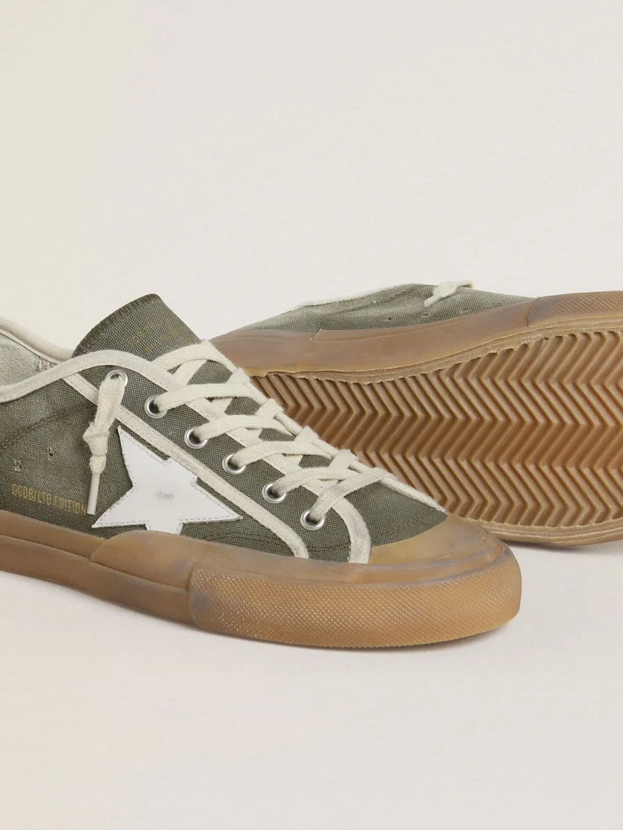 Super-Star LTD Donna in canvas verde con stella in pelle bianca