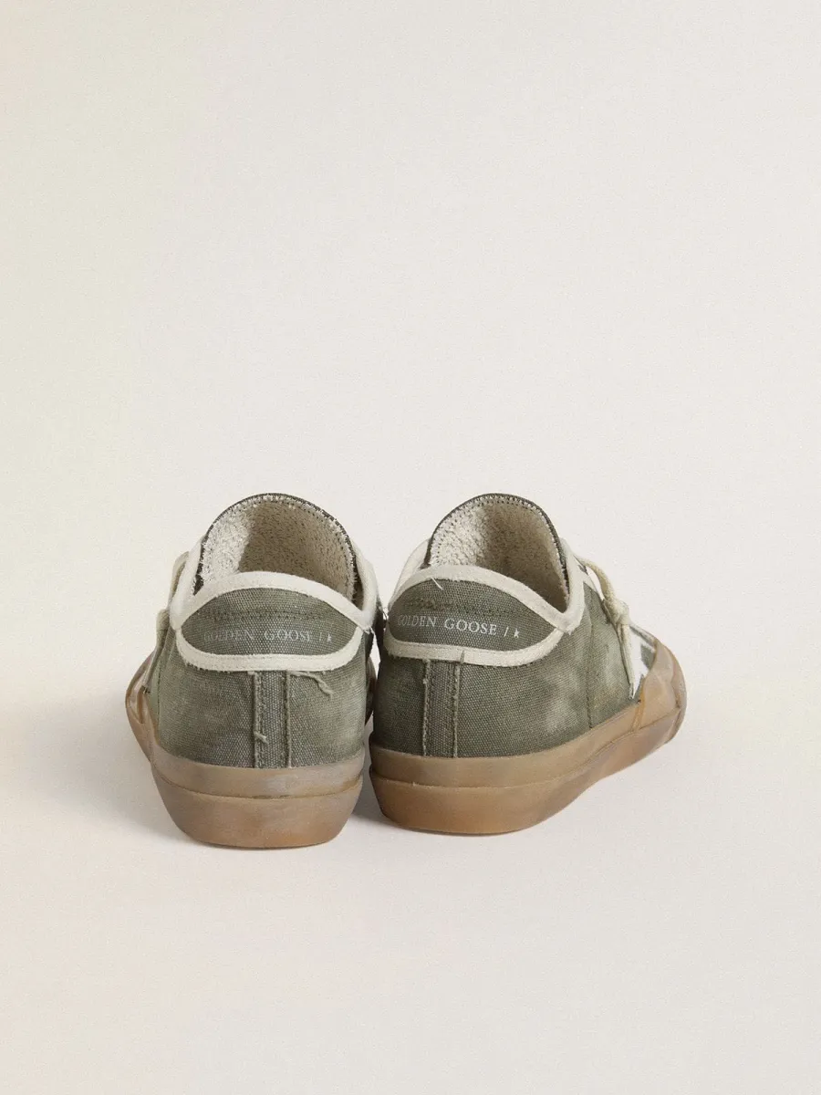 Super-Star LTD Donna in canvas verde con stella in pelle bianca