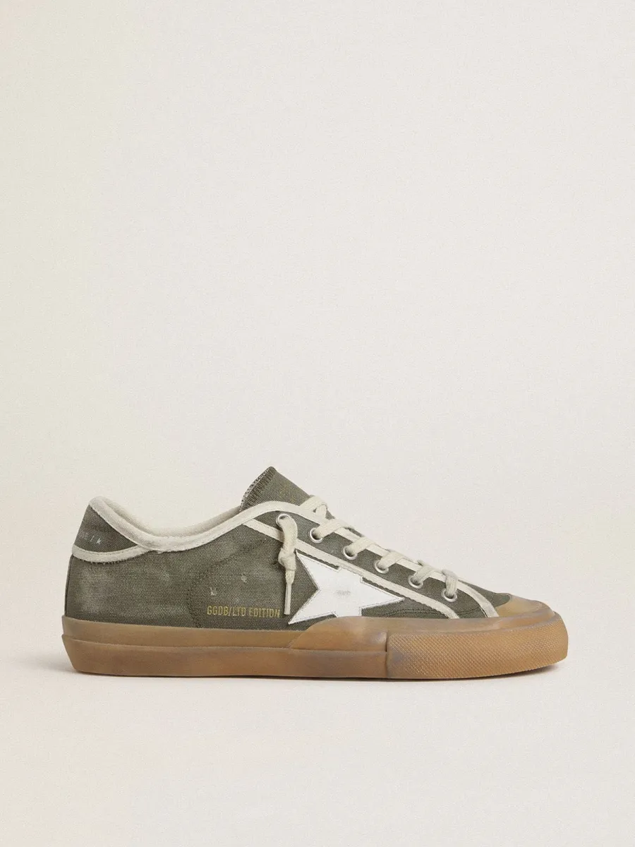Super-Star LTD Donna in canvas verde con stella in pelle bianca